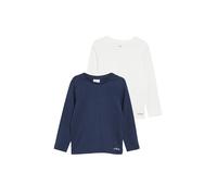 Langarmshirt S.OLIVER JUNIOR, Jungen, Gr. 164, blau (blau, sanftes weiß), Jersey, Obermaterial: 100% Baumwolle, unifarben, bequem hüftbedeckend, Rundhals, abgesteppte Kante, Shirts Langarmshirt, 2er P