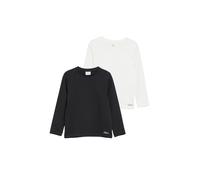 Langarmshirt S.OLIVER JUNIOR, Jungen, Gr. 176, schwarz, weiß, Jersey, Obermaterial: 100% Baumwolle, unifarben, bequem hüftbedeckend, Rundhals, abgesteppte Kante, Shirts Langarmshirt, 2er Pack Shirt /