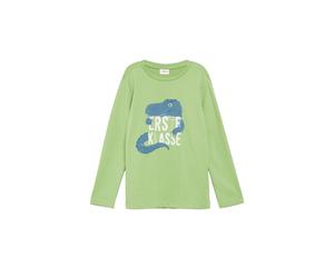 Langarmshirt S.OLIVER JUNIOR, Mädchen, Gr. 116/122, khaki, Jersey, Obermaterial: 100% Baumwolle, bedruckt, normal hüftbedeckend, Rundhals, abgesteppte Kante, Shirts Langarmshirt, mit Print für den Sch