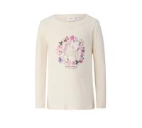 Langarmshirt S.OLIVER JUNIOR, Mädchen, Gr. 140, beige (light beige), Jersey, Obermaterial: 100% Baumwolle, bedruckt, normal hüftbedeckend, Rundhals, abgesteppte Kante, Shirts Langarmshirt, mit Einhorn