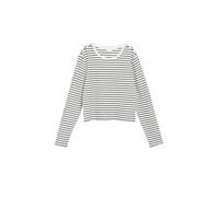 Langarmshirt S.OLIVER JUNIOR, Mädchen, Gr. 146/152, schwarz-weiß (sanftes weiß stripe), Feinripp, Obermaterial: 95% Baumwolle, 5% Elasthan, gestreift, slim fit taillenbedeckt, Rundhals, Shirts Langarm