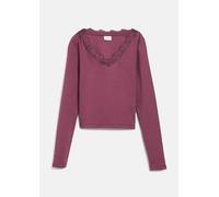 Langarmshirt S.OLIVER JUNIOR, Mädchen, Gr. 158/164, lila (burgundy), Jersey, Obermaterial: 100% Baumwolle, unifarben, normal hüftbedeckend, V-Ausschnitt, abgesteppte Kante, Shirts Langarmshirt, mit V-