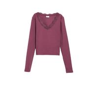 Langarmshirt S.OLIVER JUNIOR, Mädchen, Gr. 170/176, lila (burgundy), Jersey, Obermaterial: 100% Baumwolle, unifarben, normal hüftbedeckend, V-Ausschnitt, abgesteppte Kante, Shirts Langarmshirt, mit V-