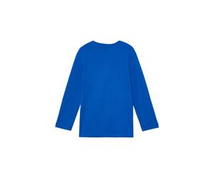 Langarmshirt S.OLIVER JUNIOR, Mädchen, Gr. 92/98, bright blau, Jersey, Obermaterial: 100% Baumwolle, bedruckt, normal hüftbedeckend, Rundhals, abgesteppte Kante, Shirts Langarmshirt, mit Print und Fus
