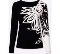Langarmshirt HEINE "Druck-Shirt", Damen, Gr. 44, schwarz, ecru, bedruckt, 95% Polyester, 5% Elasthan, bedruckt, geblümt, gemustert, mehrfarbig, Rundhals, Shirts Langarmshirt (31996342-44) schwarz, ecr