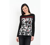 Langarmshirt SEIDEL MODEN, Damen, Gr. 40, schwarz, Jersey, Obermaterial: 94% Viskose, 6% Elasthan, bedruckt, regular fit normal, Rundhals, gerader Abschluss, Shirts Langarmshirt, MADE IN GERMANY (3328