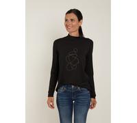 Langarmshirt SEIDEL MODEN, Damen, Gr. 46, schwarz, Obermaterial: 95% Viskose, 5% Elasthan, unifarben, regular fit taillenbedeckt, ohne Ausschnitt, Shirts Langarmshirt, mit Glitzersteinen, MADE IN GERM