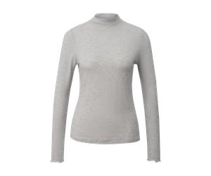 Langarmshirt "semitransparente Optik", Damen, Gr. 38, graumelange, Single Jersey, Obermaterial: 76% Lyocell, 19% Wolle, 5% Elasthan, COMMA CASUAL IDENTITY, slim fit hüftlang, Rundhals, Shirts Langarms