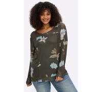 Langarmshirt SHEEGO BY JOE BROWNS "Langarm-Shirt", Damen, Gr. 40/42, moos, ecru, gemustert, 96% Polyester, 4% Elasthan, geblümt, gemustert, Rundhals, Shirts Langarmshirt (52781641-40) moos, ecru, gemu