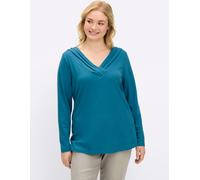 Langarmshirt SHEEGO BY JOE BROWNS "Langarmshirt", Damen, Gr. 44/46, blau (topas), 95% Baumwolle, 5% Elasthan, unifarben, V-Ausschnitt, Shirts Langarmshirt (89571808-44) topas