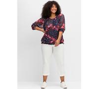 Langarmshirt SHEEGO BY JOE BROWNS "T-Shirt", Damen, Gr. 52/54, blau (blau gemustert), 92% Polyester, 8% Elasthan, geblümt, gemustert, Rundhals, Langarm, Shirts (70888637-52) blau gemustert