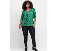 Langarmshirt mit floralem Alloverprint, schwarz gemustert, Gr.52/54