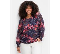 Langarmshirt SHEEGO BY JOE BROWNS "T-Shirt", Damen, Gr. 56/58, blau (blau gemustert), 92% Polyester, 8% Elasthan, geblümt, gemustert, Rundhals, Shirts Langarmshirt (70888637-56) blau gemustert
