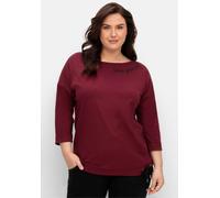 Langarmshirt SHEEGO "Langarmshirt", Damen, Gr. 48/50, rot (weinrot), 50% Baumwolle, 50% Modal, meliert, unifarben, Rundhals, Shirts Langarmshirt (37778057-48) weinrot