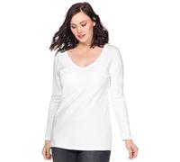 Langarmshirt SHEEGO "Langarmshirt", Damen, Gr. 48/50, weiß, 100% Baumwolle, unifarben, Rundhals, Shirts Langarmshirt (26805328-48) weiß