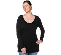 Langarmshirt SHEEGO "Langarmshirt", Damen, Gr. 52/54, schwarz, 100% Baumwolle, unifarben, Rundhals, Shirts Langarmshirt (88799856-52) schwarz
