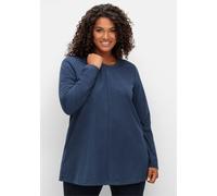 Langarmshirt SHEEGO "Langarmshirt", Damen, Gr. 56/58, blau (nachtblau, meliert), 60% Baumwolle, 40% Polyester, meliert, unifarben, Rundhals, Shirts Langarmshirt (55829669-56) nachtblau, meliert
