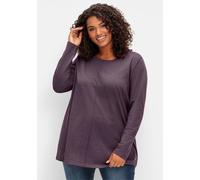 Langarmshirt SHEEGO "Langarmshirt", Damen, Gr. 56/58, lila (aubergine, meliert), 60% Baumwolle, 40% Polyester, meliert, unifarben, Rundhals, Shirts Langarmshirt (33362349-56) aubergine, meliert