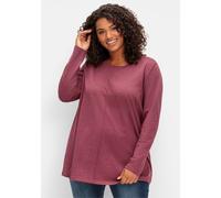 Langarmshirt SHEEGO "Langarmshirt", Damen, Gr. 56/58, lila (brombeer, meliert), 60% Baumwolle, 40% Polyester, meliert, unifarben, Rundhals, Shirts Langarmshirt (69446649-56) brombeer, meliert