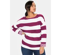 Langarmshirt SHEEGO "Langarmshirt", Damen, Gr. 56/58, malve, weiß, gestreift, 100% Baumwolle, gemustert, gestreift, mehrfarbig, U-Boot-Ausschnitt, Shirts Langarmshirt (48349303-56) malve, weiß, gestre