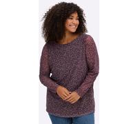 Langarmshirt SHEEGO "Mesh-Shirt", Damen, Gr. 52/54, aubergine, mauve, bedruckt, 96% Polyester, 4% Elasthan, bedruckt, geblümt, gemustert, mehrfarbig, U-Boot-Ausschnitt, Shirts Langarmshirt (41221767-5