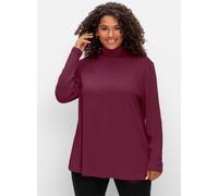 Langarmshirt SHEEGO "Rollkragen-Shirt", Damen, Gr. 52/54, rot (bordeaux), 100% Baumwolle, unifarben, Shirts Langarmshirt (55603239-52) bordeaux