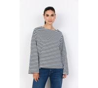 Langarmshirt SOYACONCEPT "SC-BRI 1", Damen, Gr. M, navy combi, Jersey, Obermaterial: 100% Baumwolle, geringelt, gestreift, relaxed fit hüftbedeckend, U-Boot-Ausschnitt, Trompetenärmel, Shirts Langarms