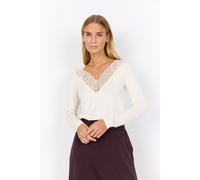 Langarmshirt SOYACONCEPT "SC-MARICA 301", Damen, Gr. XL, beige (cream), Jersey, Obermaterial: 93% Lyocell, 7% Elasthan, unifarben, normal, V-Ausschnitt, Shirts Langarmshirt, Viskosemischung, Spitze (7