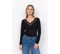 Langarmshirt SOYACONCEPT "SC-MARICA 301", Damen, Gr. XL, schwarz, Jersey, Obermaterial: 93% Lyocell, 7% Elasthan, unifarben, normal, V-Ausschnitt, Shirts Langarmshirt, Viskosemischung, Spitze (7822145