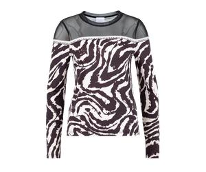 Langarmshirt SPORTALM KITZBÜHEL, Damen, Gr. 46, tavern charcoal, Single Jersey, Obermaterial: 86% Polyamid, 14% Elasthan, gemustert, mehrfarbig, regular fit hüftlang, Rundhals, eingesetzt abgesteppte