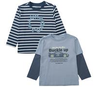 Langarmshirt STACCATO, Jungen, Gr. 116/122, blau shadow, Single Jersey, Obermaterial: 100% Baumwolle, geringelt, gestreift, normal hüftbedeckend, Rundhals, Shirts Langarmshirt, 2er Pack, geringelt und