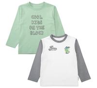 Langarmshirt STACCATO, Jungen, Gr. 116/122, hellweiß, Single Jersey, Obermaterial: 100% Baumwolle, bedruckt, normal hüftbedeckend, Rundhals, Shirts Langarmshirt, 2er Pack, mit Letter-Prints und Colorb