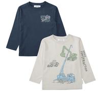 Langarmshirt STACCATO, Jungen, Gr. 116/122, taupe, schwarz, Single Jersey, Obermaterial: 100% Baumwolle, bedruckt, normal hüftbedeckend, Rundhals, Shirts Langarmshirt, 2er Pack, mit Kran-Bagger-Motiv,