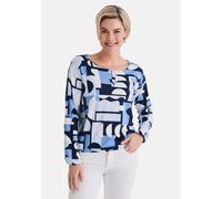 Langarmshirt STOOKER WOMEN "CALLA Print Langarmshirt", Damen, Gr. 36/38, blau elements aop, Feinstrick, 95% Polyester, 5% Elasthan, regular fit, Rundhals, Shirts Langarmshirt, Regular Fit Blusen-Shirt