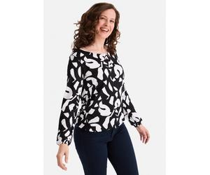 Langarmshirt STOOKER WOMEN "CALLA Print Langarmshirt", Damen, Gr. 36/38, schwarz abstract aop, Feinstrick, 95% Polyester, 5% Elasthan, regular fit, Rundhals, Shirts Langarmshirt, Regular Fit Blusen-Sh
