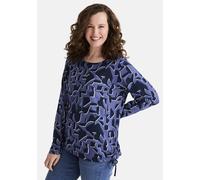 Langarmshirt STOOKER WOMEN "CARA Langarmshirt Rundhals", Damen, Gr. 36/38, blau (blau abstract aop), 96% Polyester, 4% Elasthan, slim fit, Rundhals, Shirts Langarmshirt, Langarmshirt Rundhals figurums