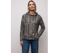 Langarmshirt STREET ONE, Damen, Gr. 34, grau (schwarzest braun), Feinstrick, 51% Polyester, 45% Viskose, 4% Elasthan, gemustert, comfort fit normal, ohne Ausschnitt, Bündchen, Shirts Langarmshirt, im