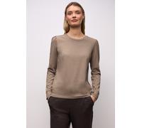 Langarmshirt STREET ONE, Damen, Gr. 34, light terra mocha, Web, 95% Baumwolle, 5% Elasthan, unifarben, normal normal, Rundhals, Bündchen, Shirts Langarmshirt, mit Rundhalsausschnitt (17366631-34) ligh