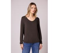 Langarmshirt STREET ONE, Damen, Gr. 34, molten earth, Stoff, 95% Viskose, 5% Elasthan, unifarben, normal normal, V-Ausschnitt, elastischer Bund, Shirts Langarmshirt, mit abgerundetem V-Ausschnitt (365