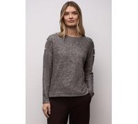 Langarmshirt STREET ONE, Damen, Gr. 34, rustic braun meliert, Stoff, 51% Polyester, 45% Viskose, 4% Elasthan, meliert, normal normal, Rundhals, abgesteppt, Shirts Langarmshirt, mit Rundhalsausschnitt