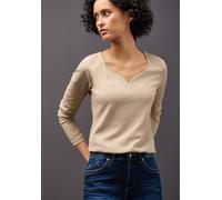 Langarmshirt STREET ONE, Damen, Gr. 34, sanded beige, Jersey, Obermaterial: 95% Baumwolle, 5% Elasthan. Futter: 95% Baumwolle, 5% Elasthan, unifarben, figurbetont hüftbedeckend, herzförmiger Ausschnit