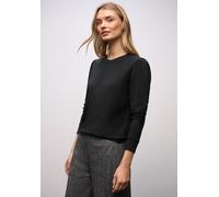 Langarmshirt STREET ONE, Damen, Gr. 34, schwarz, Jersey, Obermaterial: 95% Baumwolle, 5% Elasthan, unifarben, normal hüftbedeckend, Rundhals, Bündchen, Shirts Langarmshirt, mit Raffung an der Schulter