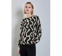 Langarmshirt STREET ONE, Damen, Gr. 34, schwarz, Stoff, 63% Polyester, 34% Viskose, 3% Elasthan, bedruckt, gerade normal, Rundhals, Bündchen, Shirts, mit grafischem Muster (29555919-34) schwarz