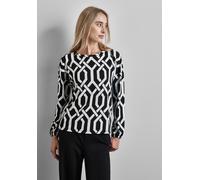 Langarmshirt STREET ONE, Damen, Gr. 34, schwarz, Stoff, 63% Polyester, 34% Viskose, 3% Elasthan, Jacquardmuster, normal normal, Rundhals, Bündchen, Shirts Langarmshirt, mit grafischem Muster (31586824