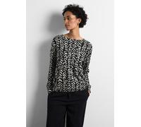 Langarmshirt STREET ONE, Damen, Gr. 34, schwarz, Stoff, 64% Polyester, 33% Viskose, 3% Elasthan, gemustert, normal normal, Rundhals, Bündchen, Shirts Langarmshirt, Rundhalsausschnitt (90750250-34) sch