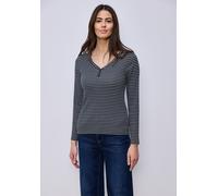 Langarmshirt STREET ONE, Damen, Gr. 34, shadowed navy, Web, 96% Baumwolle, 4% Elasthan, gestreift, normal normal, Rundhals, abgesteppt, Shirts Langarmshirt, im soften Baumwoll-Mix (22444429-34) shadow