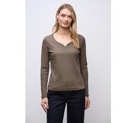 Langarmshirt STREET ONE, Damen, Gr. 34, silk braun, Web, 95% Baumwolle, 5% Elasthan, unifarben, comfort fit normal, V-Ausschnitt, abgesteppt, Shirts Langarmshirt, im soften Baumwoll-Mix (14386226-34) 