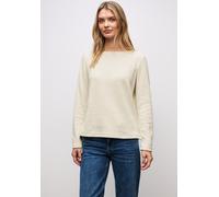 Langarmshirt STREET ONE, Damen, Gr. 34, soft beige, Stoff, 98% Polyester, 2% Elasthan, unifarben, normal normal, U-Boot-Ausschnitt, abgesteppt, Shirts Langarmshirt, mit U-Boot-Ausschnitt (71712729-34)