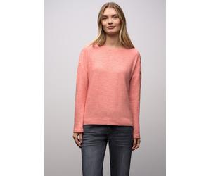 Langarmshirt STREET ONE, Damen, Gr. 34, striking coral meliert, Stoff, 51% Polyester, 45% Viskose, 4% Elasthan, meliert, normal normal, Rundhals, abgesteppt, Shirts Langarmshirt, mit Rundhalsausschnit