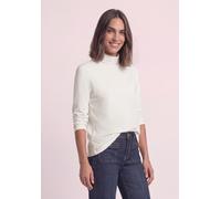 Langarmshirt STREET ONE, Damen, Gr. 34, weiß (sanftes weiß), Web, 48% Baumwolle, 48% Modal, 4% Elasthan, unifarben, comfort fit normal, hoch geschlossener Ausschnitt, abgesteppt, Shirts Langarmshirt,